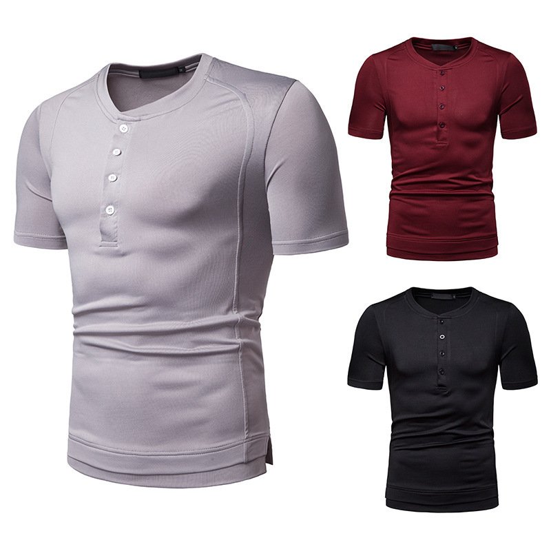 New summer thin high stretch men's short sleeve round neck T-shirt D69
