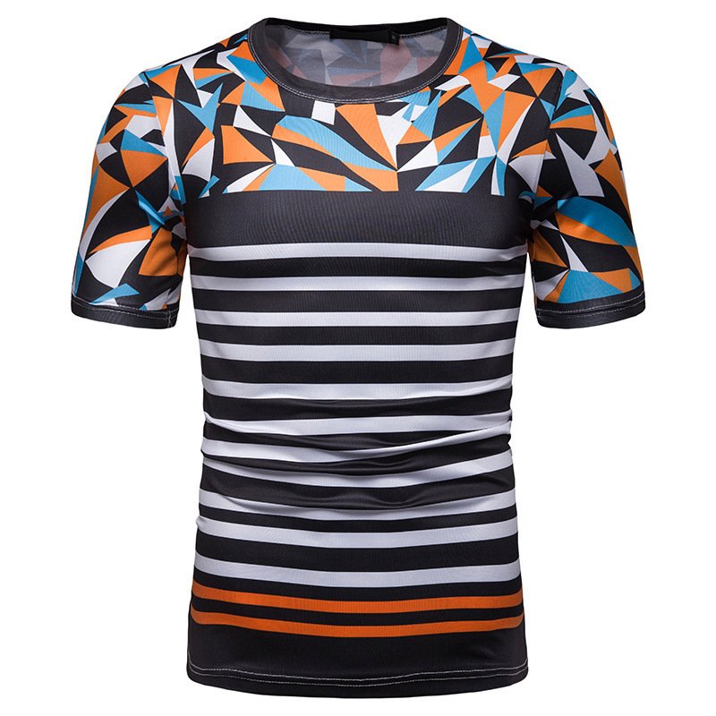 New summer men's short-sleeved T-shirt men's contrast striped slim casual t-shirt TX103