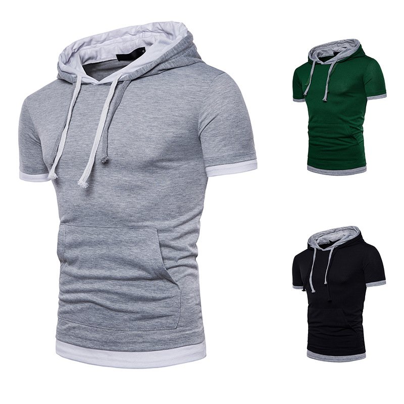 New fake two-piece fashion big size short-sleeved hooded T-shirt Q94
