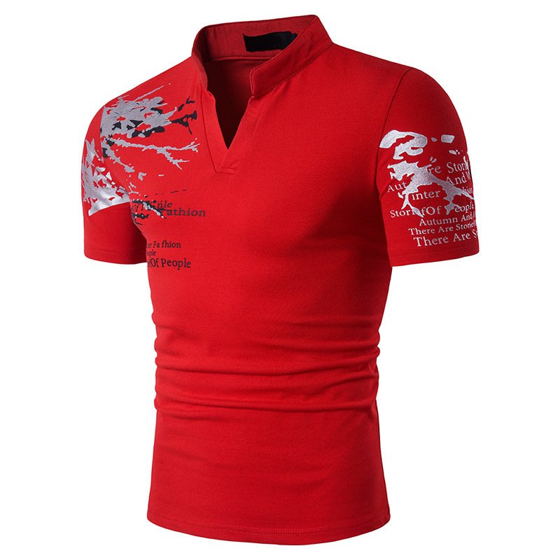 2022 cross-border men's short-sleeved t-shirt v-neck printing stock available hot style 010