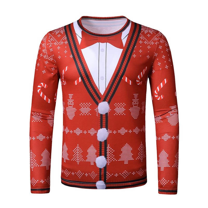 New 3D personality fake two-piece printing fashion men's Christmas long-sleeved T-shirt T33