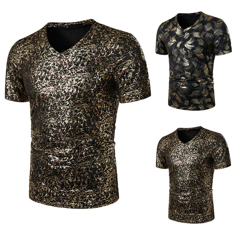 Summer men's nightclub bar fashion casual hot stamping printing short-sleeved printed T-shirt H16-17